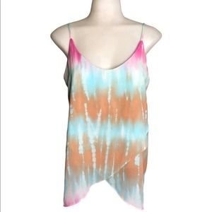 Soprano | Fun bright tie dye colorful spaghetti strap asymmetrical top